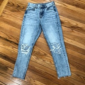 American Eagle distressed high rise mom jeans